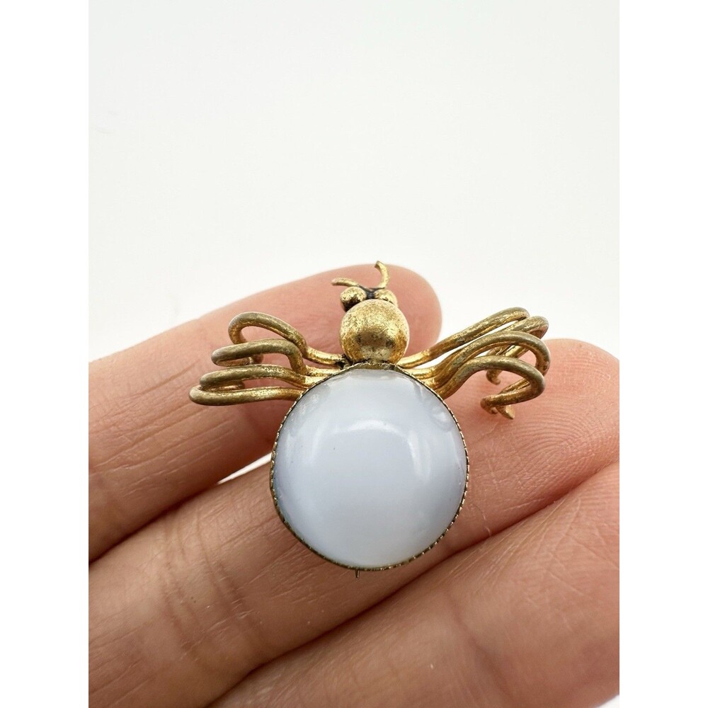 Vintage Insect Bug Brooch Cabochon Gold Tone Pin
